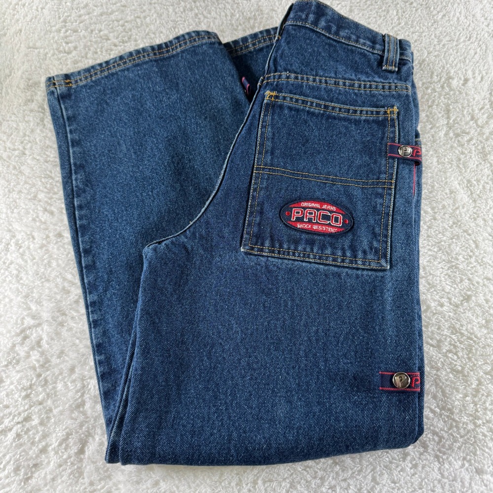Y2K Paco Sport Baggy Skater Snap Away‎ Jeans 24x26x9 Patch Loose Medium Women